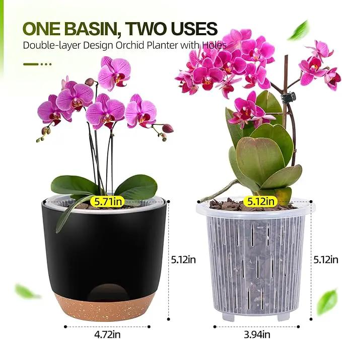 Self Watering Orchid Pots for Indoor Plants,5.8 Inch Macetas para Orqudeas,Flower Pots for Indoor Plants with Holes(Black) by GreenHaven Gardens