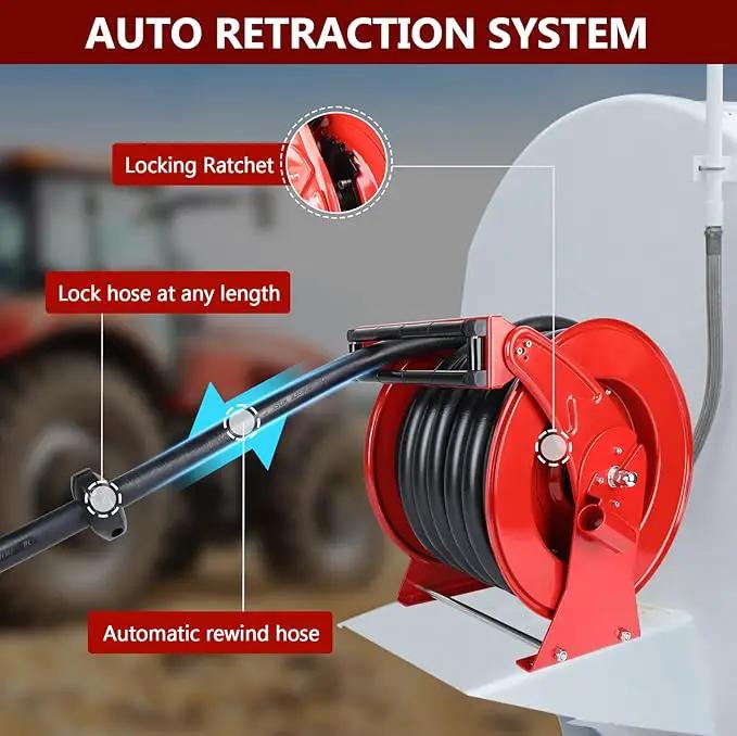 Fuel Hose Reel with Fueling Nozzle, 1" x 50FT Retractable Diesel Hose Reel, 300 PSI Industrial Heavy Duty Auto Swivel Rewind Hose Holder Reels, for Vehicle Tank Truck Trailer Ship by GreenHaven Gardens
