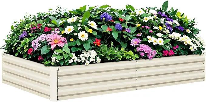Raised Garden Bed Outdoor, 8x4x1ft Garden Box, Beige Garden bed, Metal Raised Garden Bed for Gardening Vegetables Flowers, Planter Box, Raised Bed by GreenHaven Gardens