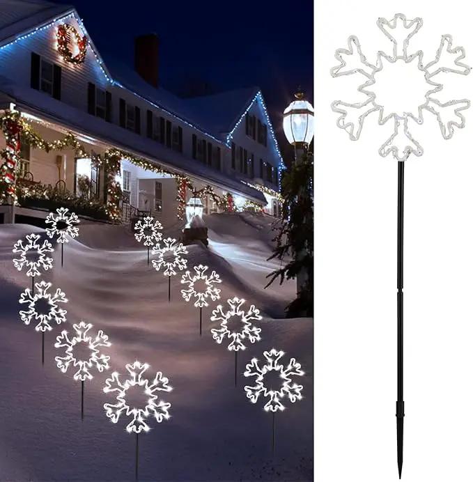 Snowflake Lights Outdoor, 5 Large Snowflake Christmas Pathway Lights Outdoor Christmas Decorations Yard Sidewalk Walkway Driveway Marker Stake, White by GreenHaven Gardens