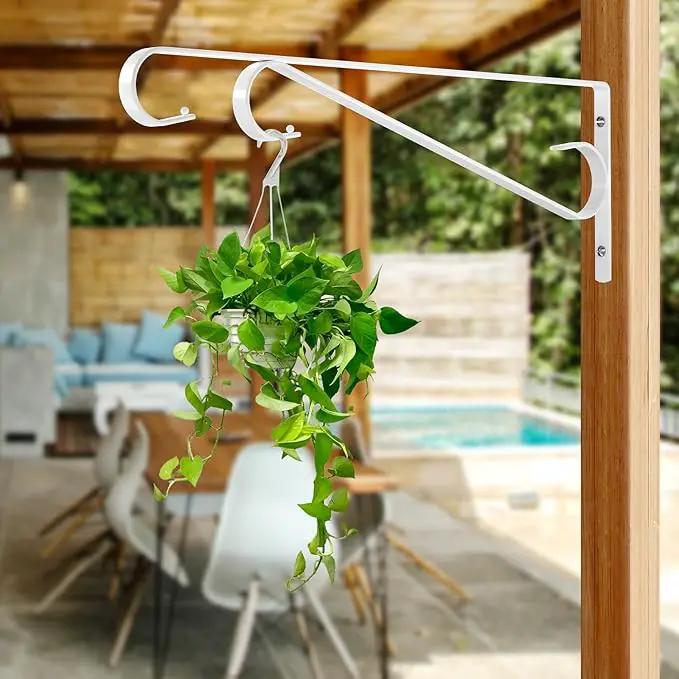Plant Hangers Outdoor (2 Pack-15.5 Inch White) Plant Hooks Heavy Duty Iron Plant Hanger Hook for Wall, Hanging Plant Bracket for Planters, Bird Feeders, Lanterns, Wind Chimes, Outdoor by GreenHaven Gardens