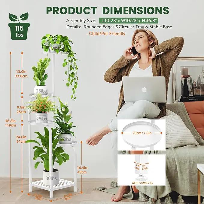 TOSKING 5 Tier Tall Plant Stand Indoor Outdoor, Heavy Duty Corner Shelf for Plants & Decor, Space Saving 3.9FT Metal Flower Pot Stand for Balcony, Garden, Living Room, Patio (White, 47in) by GreenHaven Gardens