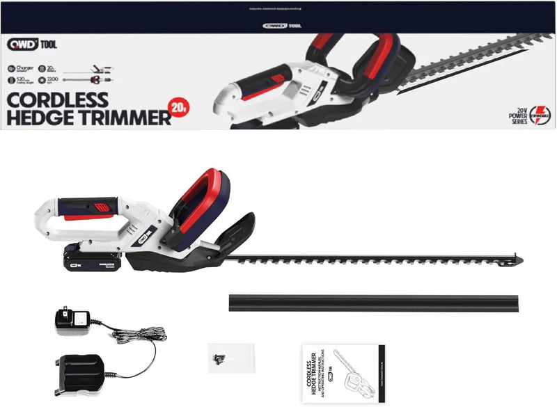 QWD 20v Cordless Hedge Trimmer Powered by Battery(Battery & Charger Included) with 20-Inch Blade & 40-Min Runtime,2200 cuts/Min,Lightweight Aluminum Body for Home Garden by GreenHaven Gardens