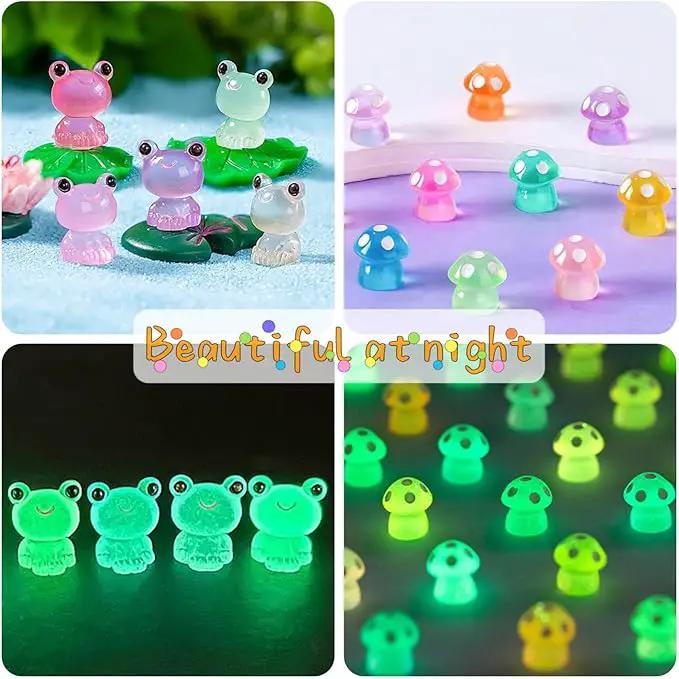 122Pcs Luminous Mini Resin Animal Figurines Glow in The Dark Cute Rabbits Frogs Mushrooms Glitter Ducks 4 Combination Miniature Figurines Set for Office Garden Decoration Aquarium Home Party Decor by GreenHaven Gardens