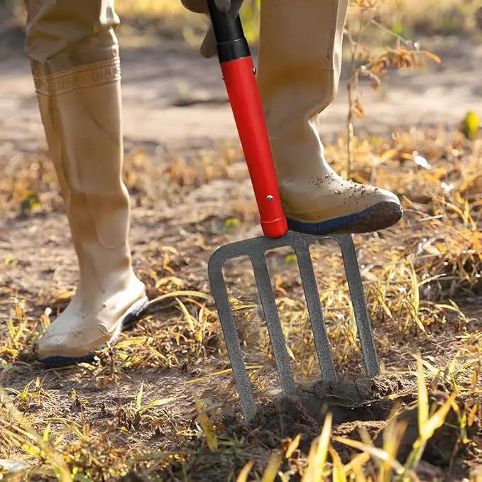 4-Tine Pitch Fork Garden Digging Fork Spading Fork Heavy Duty Pitchfork for Gardening Potato Fork, 43 inches by GreenHaven Gardens