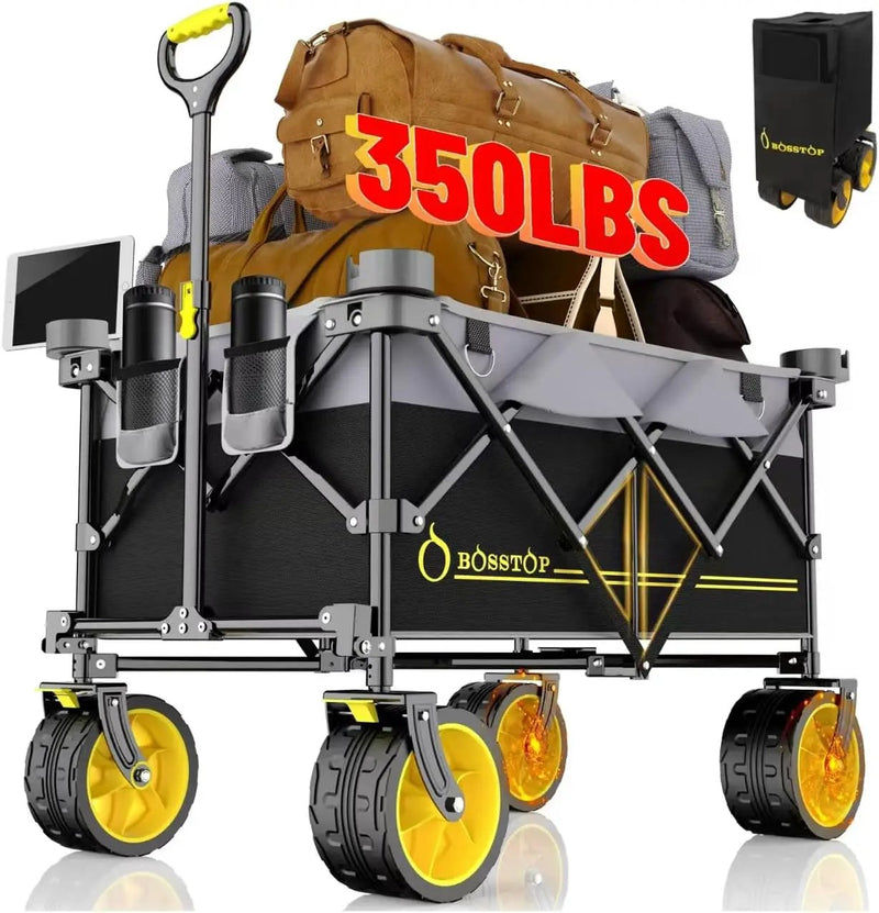 Collapsible Extended Wagon with Big All-Terrain Wheels 350LB& Oversized Outdoor Heavy Duty Utility Garden Cart Foldable Large Beach Wagon for Sand Fishing Camping Portable Grocery Pull Cart by GreenHaven Gardens
