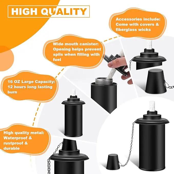 4 Pack Torch Canisters,16oz Replacement Torch Refillable Canisters with Wicks,Caps, Outdoor Citronella Fuel Torch Canister for Luau Party, DIY Garden Decor. by GreenHaven Gardens