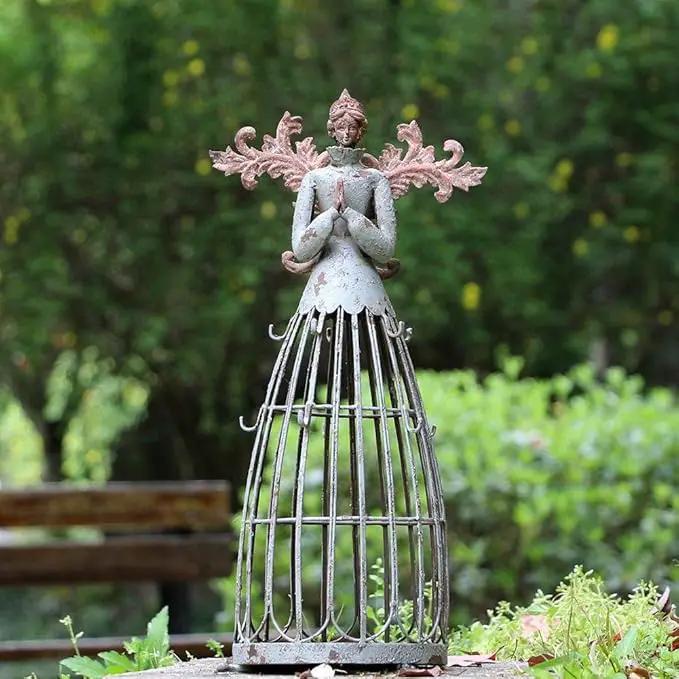 Morning View Metal Praying Angel Garden Statue Decor for Yard Art Outdoor Standing Large Angel Decorations Antique Patio Patio Lawn Holiday Christmas 18 Inches Tall by GreenHaven Gardens