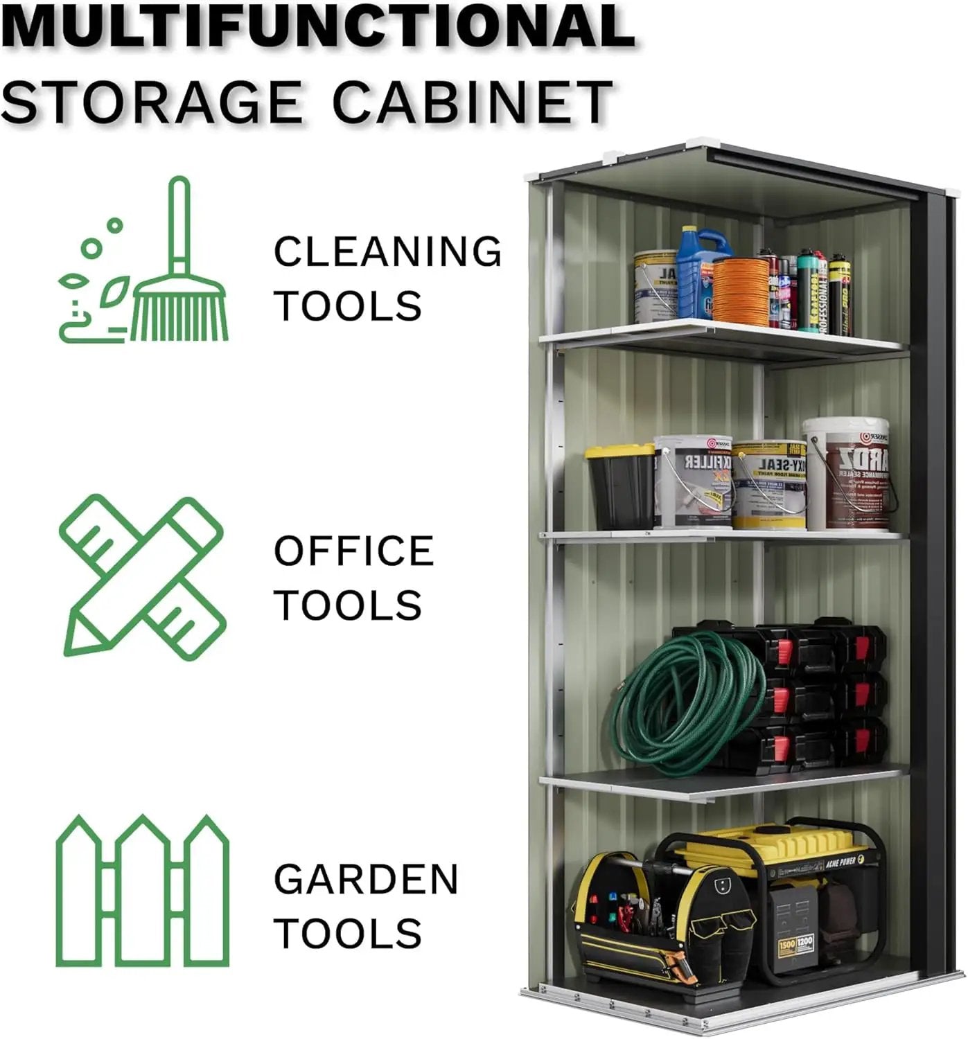 Patiowell 28 Cuft Outdoor Storage Cabinet with Lockable Door, Metal Storage Shed with 3 Adjustable Shelves, Indoor Outdoor Vertical Waterproof Tool Shed for Backyard Garden Patio Lawn, Black by GreenHaven Gardens