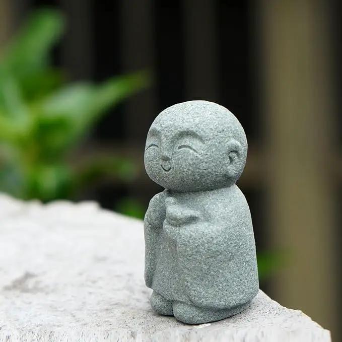 OwMell Japanese Jizo Monk Statue Praying, Buddha Jizo Statue Figurine Memorial Statue Aquarium Decoration for Garden Outdoor Ornament 2.6" - Holding Bird by GreenHaven Gardens