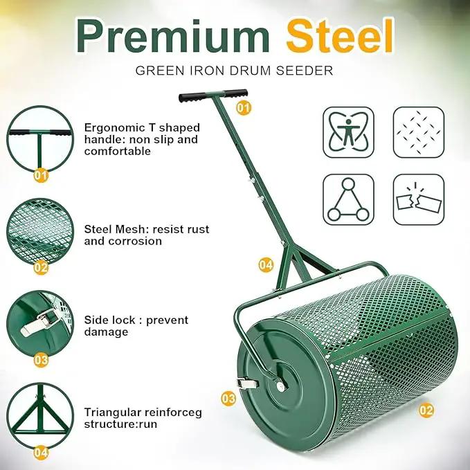 Compost Spreader, Durable Lawn Roller, Manure Spreader with Upgrade T Shaped Handle,Top Soil Spreader for Lawn and Garden Care Manure Spreaders Roller (12.5 Inch-T-Green-S) by GreenHaven Gardens