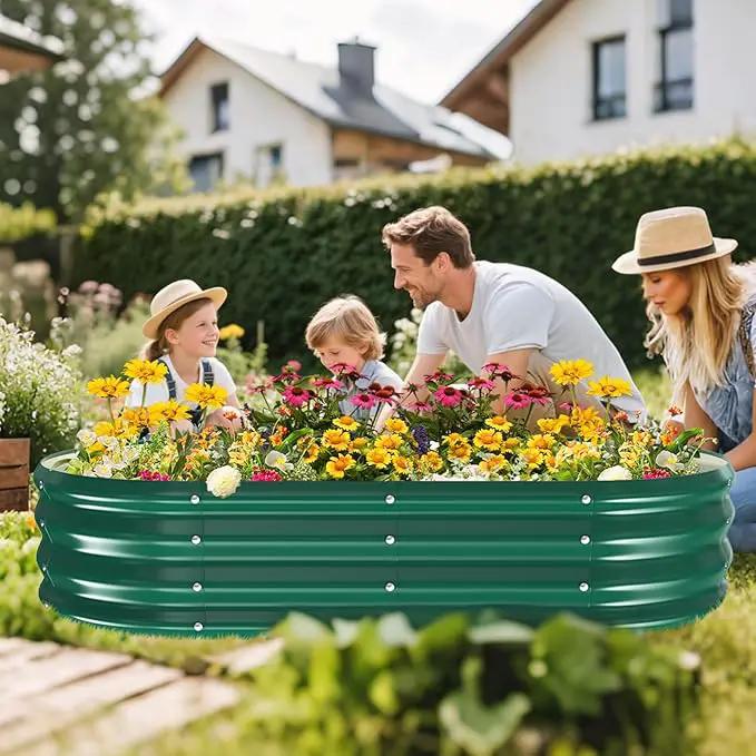 Galvanized Raised Garden Beds for Gardening - 60 x 32 x 12 inch Oval Metal Planter Boxes Above Ground Outdoor for Vegetables,Flowers,Herbs, Garden Container Green (1, 5X2.7X1FT) by GreenHaven Gardens