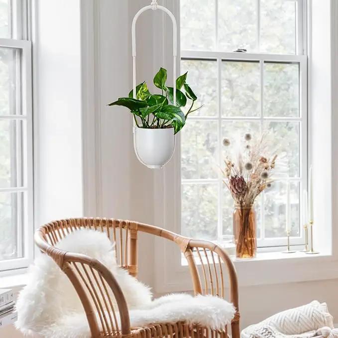 Boho Hanging Planter for Indoor Outdoor Plants Modern Wall and Ceiling Hanging Plant Basket Holder Hanger for Vines Succulents Ferns Room Decor(White) by GreenHaven Gardens