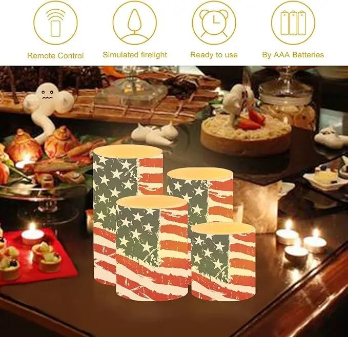 Flameless Electric Candles Decoration Lamp with Remote Timer Control Long Lasting for Fourth of July Party Decoration Home Indoor Outdoor Decor Pack of 4, American Flag Fashion by GreenHaven Gardens