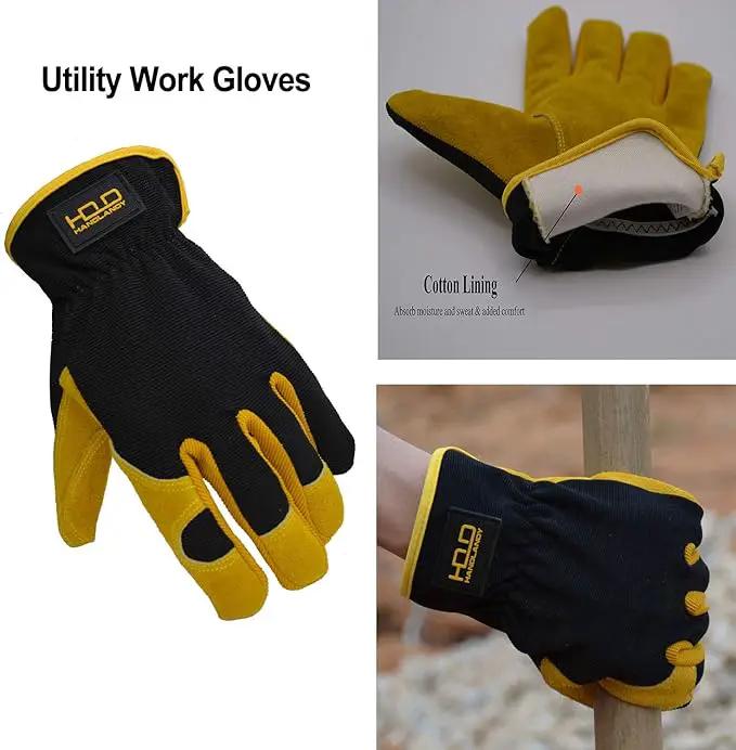 HANDLANDY Leather Work Gloves for Men & Women, Reinforced Durable Garden Gloves, Cowhide Working Glove for Gardening by GreenHaven Gardens