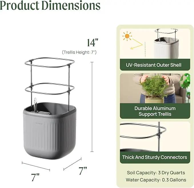 Vego garden Mini Planter Indoor Pots with Trellis Self-Watering Herb Countertop Planter for Climbing Vegetables Flowers Mint Plants Cage 2 Pack- Fog Gray by GreenHaven Gardens