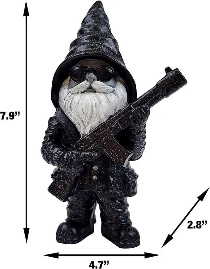 Better Office Products Garden Gnome Statue, 8" Height, Handcrafted Waterproof, UV-Resistant Polyresin Lawn Patio Porch Ornament Decoration (Stone Cold Hitman) by GreenHaven Gardens