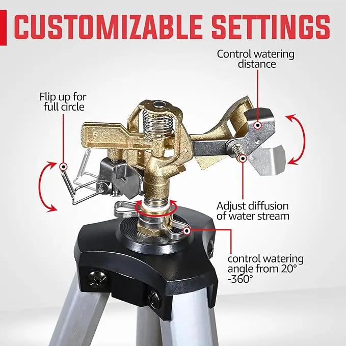 YAMATIC Impact Sprinkler on Tripod Base, 360 Degree Large Area, Heavy Duty Adjustable Pulsator Sprinkler for Lawn Yard and Grass, Spray up to 20-90ft (36inch) Brass Head, 2Pcs by GreenHaven Gardens
