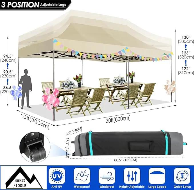 COBIZI 10x20 Canopy with Sidewalls, Heavy Duty Party Tent Pop up carpas para Fiestas, Tents for Parties, Wedding, Outdoor Easy Pop up Foldable Portable Canopy Tent with Wheeled Bag, Khaki Upgrade by GreenHaven Gardens