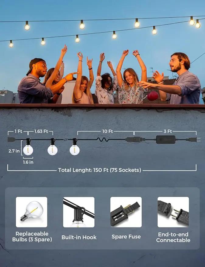 XMCOSY+ Smart Outdoor String Lights, 150Ft G40 Globe Patio Lights with 75 LED Bulbs, WiFi & APP Control, Work with Alexa, Extendable Waterproof Dimmable LED String Lights for Outside, Porch, Cafe by GreenHaven Gardens