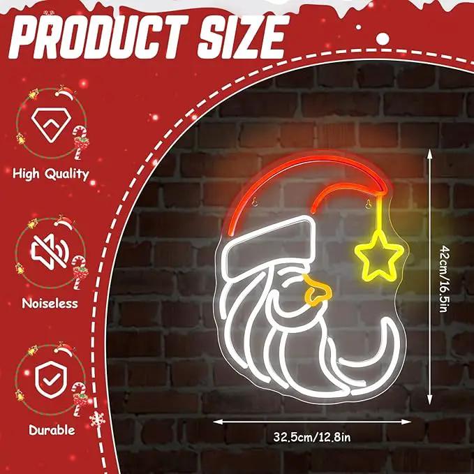 Moon Christmas Santa Neon Sign,Cute Anime Neon Light,Moon Star Neon Sign for Wall Decor,Red Christmas Hat USB Neon Light Sign for Party Store Living Room Bar Door Kids Bedroom Christmas Gift by GreenHaven Gardens