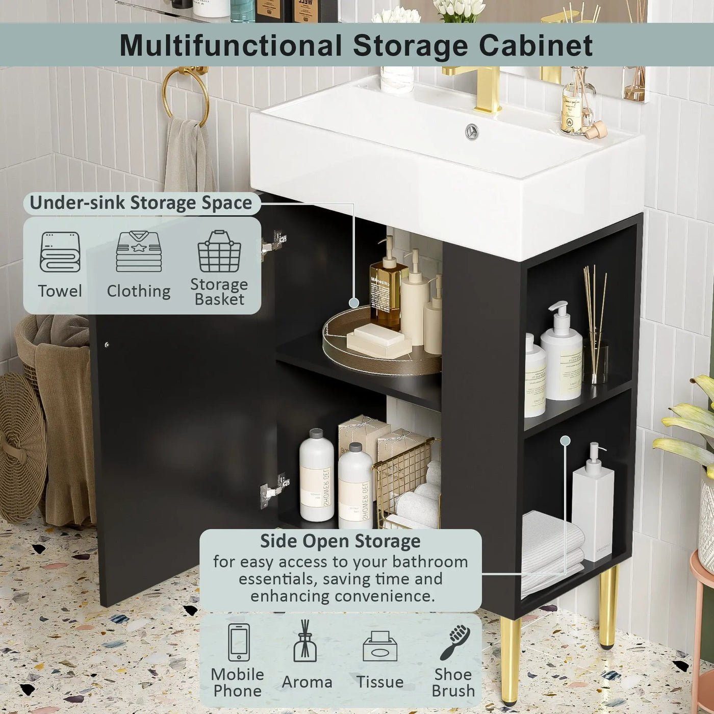 Bathroom Vanity, Combo Cabinet, Bathroom Storage Cabinet, Single Ceramic Sink by Unique Piece Furniture