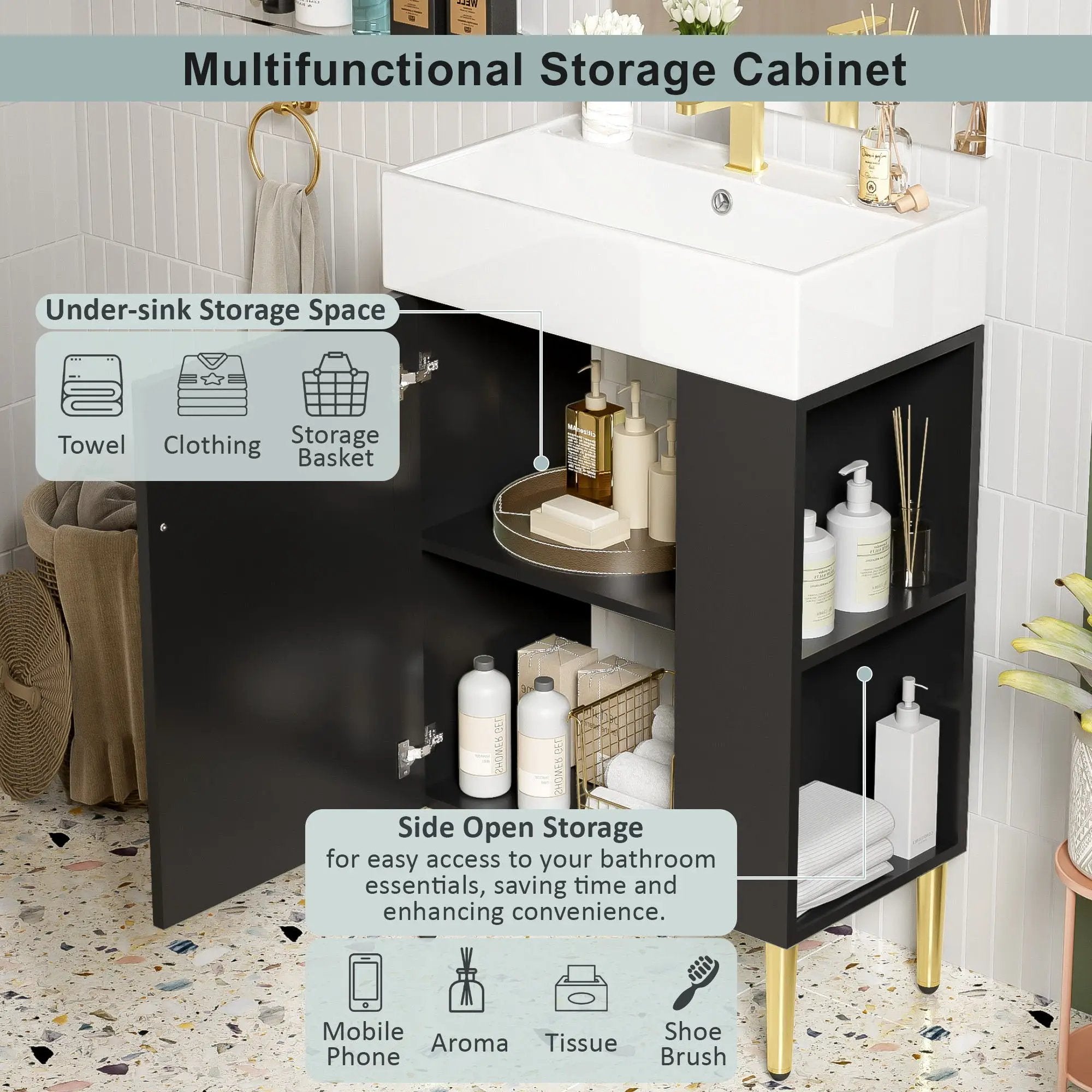 Bathroom Vanity, Combo Cabinet, Bathroom Storage Cabinet, Single Ceramic Sink by HouseOfZazla