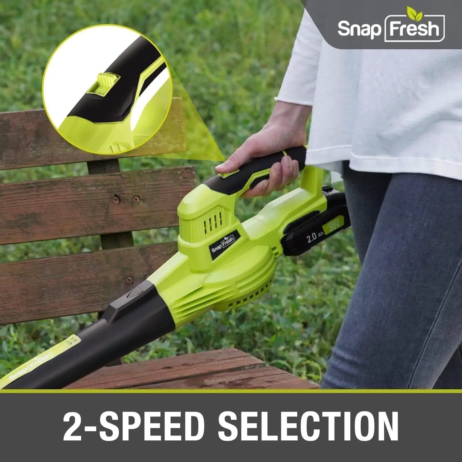 SnapFresh Cordless Leaf Blower - 20V Electric Leaf Blower with 2.0 Ah Battery and Charger - Lightweight 2-Speed Leaf Blower for Lawn Care and Yard/Garden/Patio Cleaning by GreenHaven Gardens
