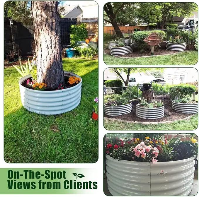 A ANLEOLIFE 2-Pack 4ft x 18” Tall Galvanized Raised Garden Beds Outdoor, Round Metal Planter Box for Planting Vegetables Flowers Herb, Anti-Rust & Easy-Setup, Antique White by GreenHaven Gardens