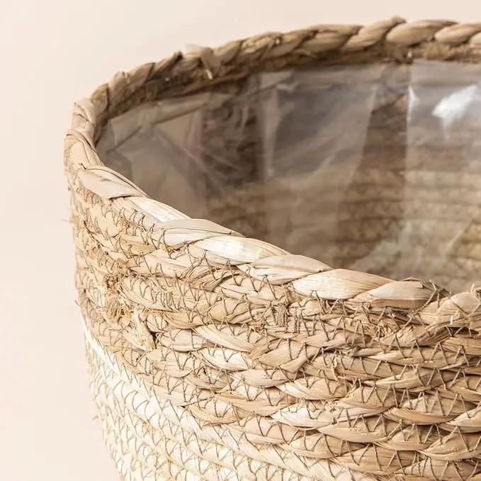 LA JOLIE MUSE Seagrass Planter Basket Indoor Outdoor, Flower Pots Cover, Plant Containers, Beige, 10 inch by GreenHaven Gardens