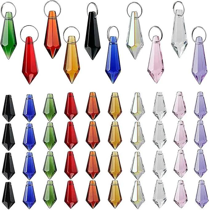 HDCRYSTALGIFTS 50pcs 38mm Crystal Icicle Pendant Chandelier Prisms Drops Lamp Candle Holders Curtain DIY Parts(Multi-Color) by GreenHaven Gardens