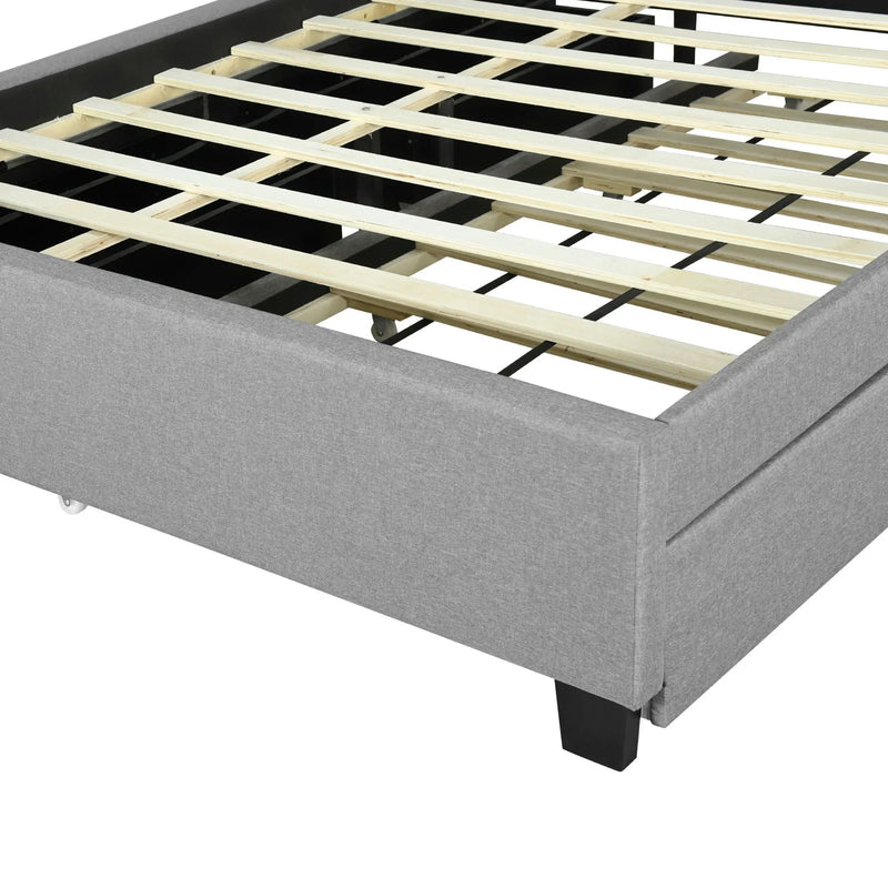 Upholstered Platform Bed With Storage Headboard, Trundle & 2 Drawers And A Set Of Sockets & USB Ports by HouseOfZazla