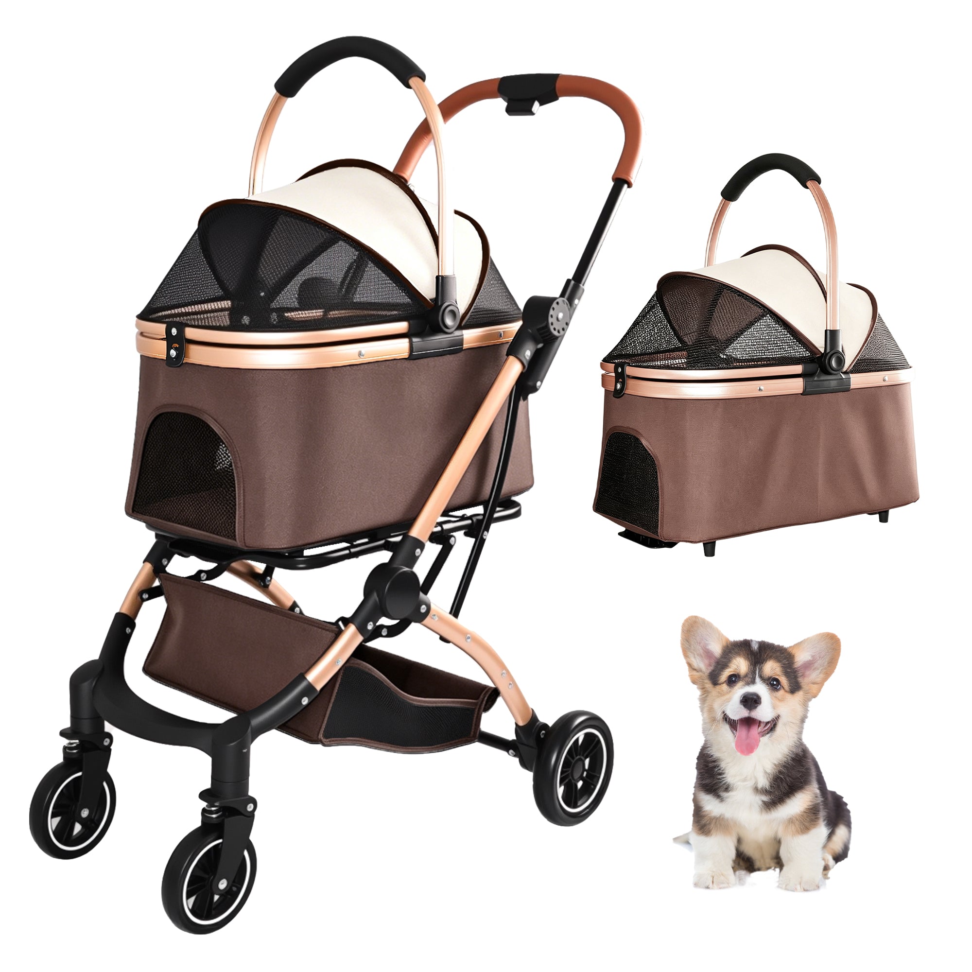 Pet Stroller for Dogs and Cats, 2-in-1 Detachable Foldable With Sun Canopy by HouseOfZazla