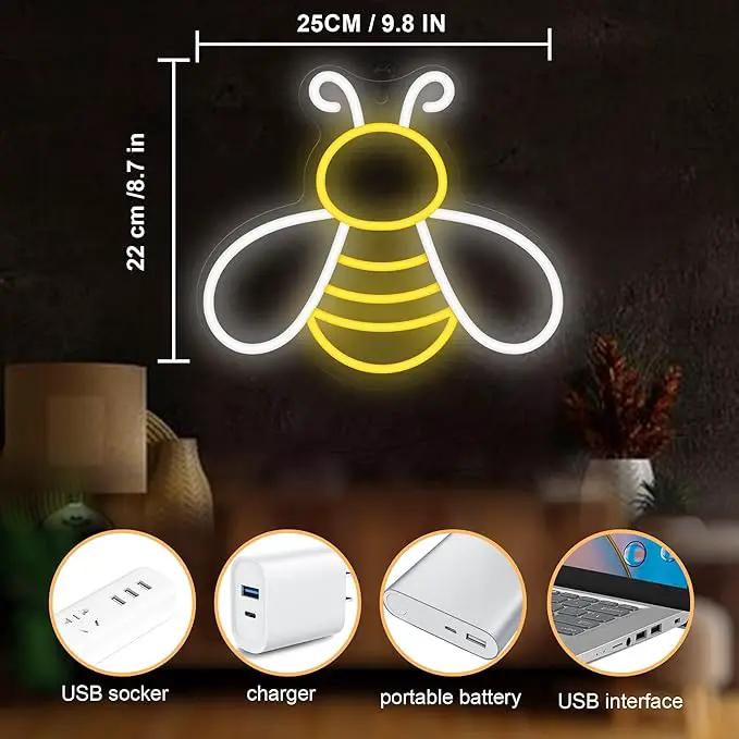Bee Neon Sign - Dimmable Honey Neon Light Wall Decor, Birthday Party Decorations for Home, Patio, Garden, Bars, Hotels, Stores - Gift for Friends, Family, and Kids by GreenHaven Gardens