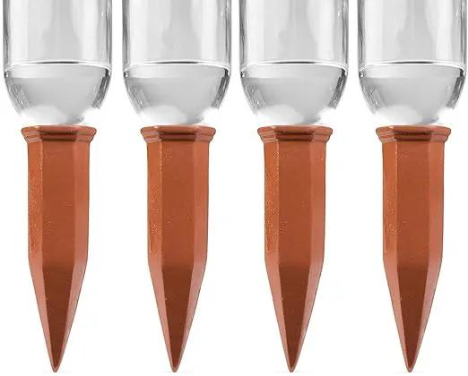 Plant Self-Watering Stakes for Indoor Outdoor Plants (4 Count) Terracotta Plant Watering Spikes for Recycled Wine Bottles to Water Plant at Home or on Vacation - Automatic Irrigation System for Plants by GreenHaven Gardens