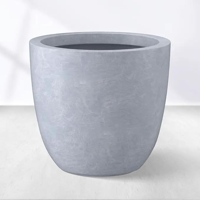 Kante 14 Inch Dia Round Concrete Planter, Indoor Outdoor Large Plant Pot with Drainage Hole and Rubber Plug for Home Patio Garden, Gray by GreenHaven Gardens