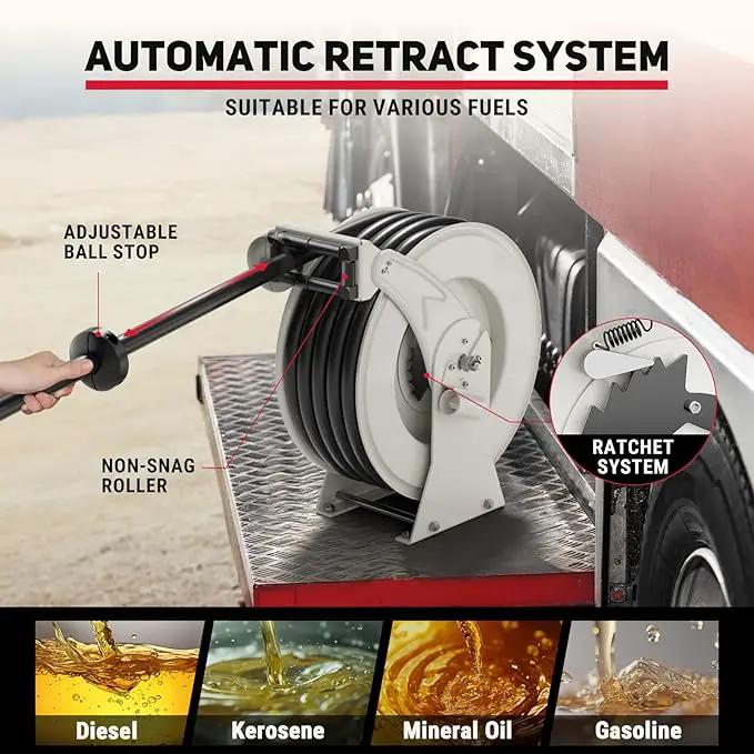 Fuel Hose Reel 3/4" x 50' Retractable with Fueling Nozzle Diesel Hose Reel 300 PSI Industrial Auto Swivel Heavy Duty Steel Construction for Farm Ship Vehicle Tank by GreenHaven Gardens