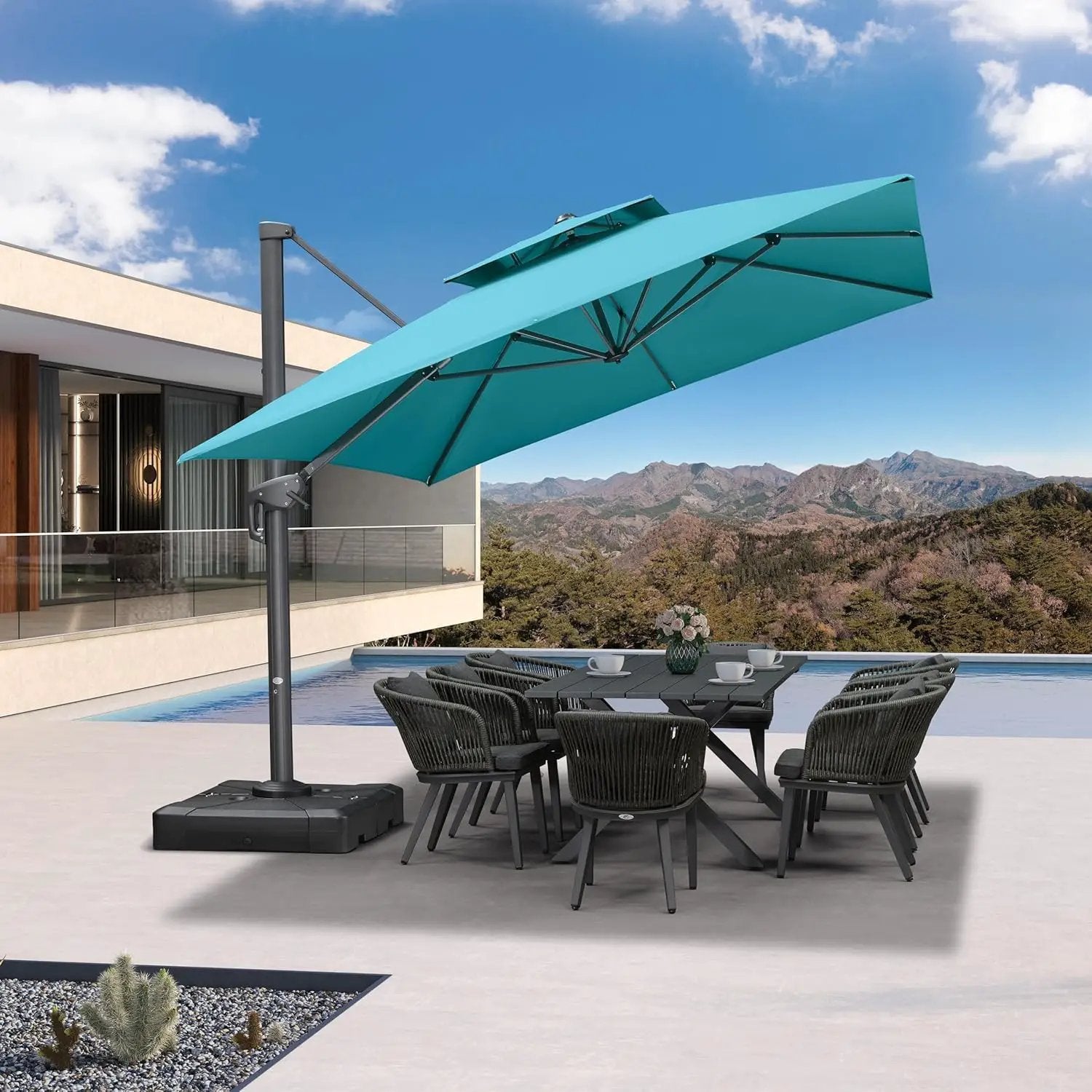 PURPLE LEAF 10' X 13' Outdoor Cantilever Umbrella Large Patio Hanging Double Top Rectangle Tilting Offset Umbrella with 360-degree Rotation for Outdoor Patio Pool Deck Turquoise Blue by GreenHaven Gardens