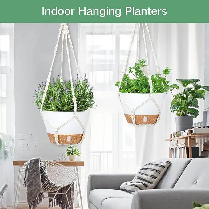 QCQHDU 2 Pack Hanging Planters for Indoor Plants, Outdoor Hanging Baskets, Self Watering Pots with Drainage Holes & Removable Tray (Dark Grey, 10 inch, Macrame Hanger) by GreenHaven Gardens