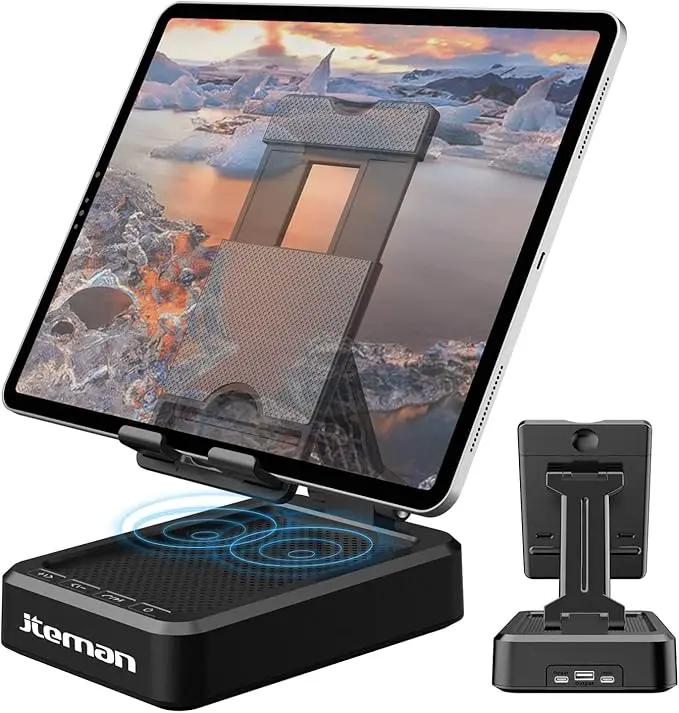 JTEMAN Tablet Stand Adjustable with Bluetooth Speakers,Kitchen Gadgets,Gifts for Women Men,Wireless Bluetooth Speaker Tablet Holder,Desk Mic Charging Sation Compatible with Phones and Tablet by GreenHaven Gardens