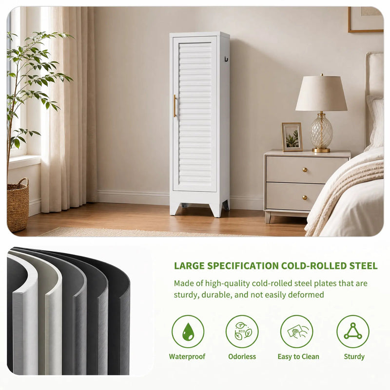 47.2" Narrow Metal Storage Closet with Louvered Door by HouseOfZazla