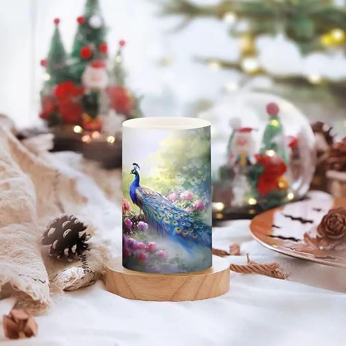 Flickering Flameless Candles, Peacock Flowers LED Candles with Remote Timer, Set of 2 Battery Operated Candle for Valentine Wedding Birthday by GreenHaven Gardens