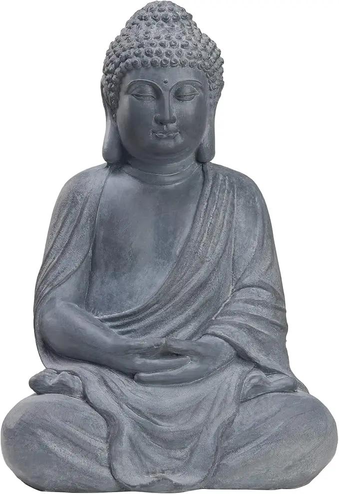 TOETOL Outdoor Buddha Large Statue Meditative Asian Zen Indoor 20” High Medium Yard Decor Magnesium Oxide Stone for Yard Garden Patio Deck Home, Dark Grey by GreenHaven Gardens