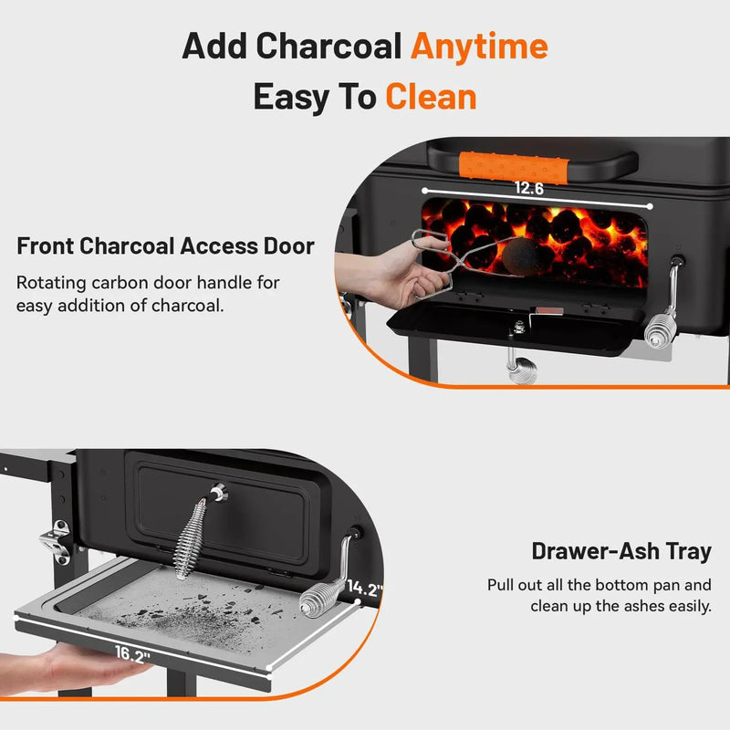 KEYO GRILL 24-Inch Movable Charcoal Grill, Dual Venting System Large BBQ Grills with Height Adjustable Charcoal Pan, Foldable Side Tables Outdoor Barbecue Grill for Backyard and Camping Grilling by GreenHaven Gardens