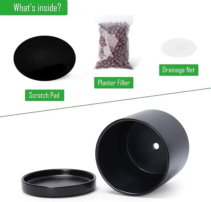 D'vine Dev Set of 2 Plants Pots, 8 Inch Ceramic Planter Pot for Plants with Drainage Hole and Saucer, Black, 94-V-D-2 by GreenHaven Gardens