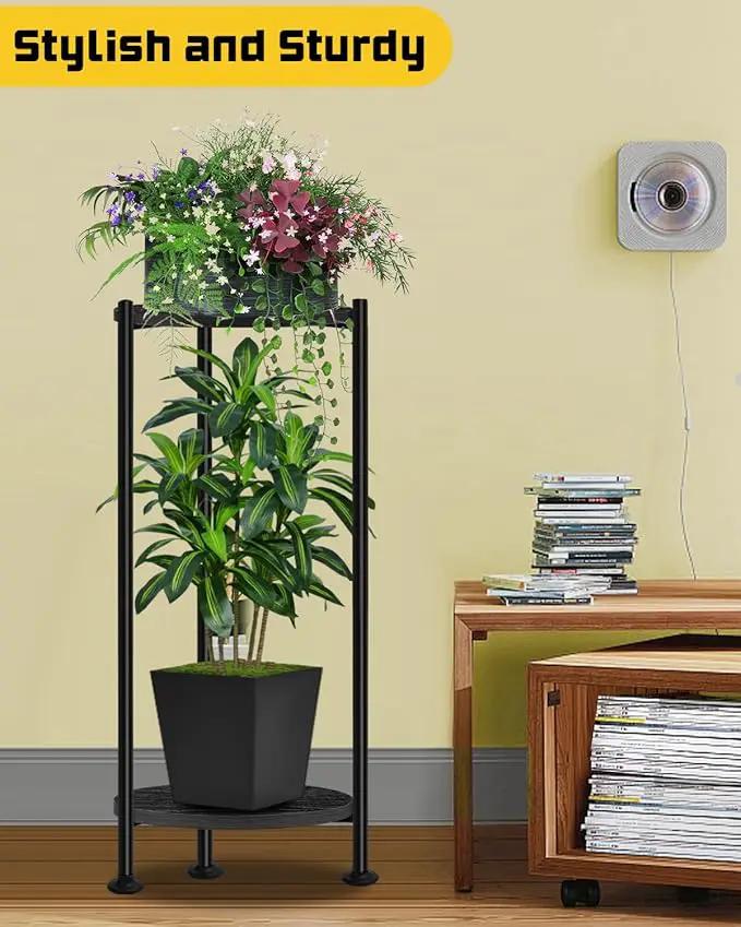 Plant Stand Indoor, 2 Tier Plant Stands for Indoor Plants, 30" Tall Flower Stand with Round Wooden Board Modern Plant Shelf for Living Room, Balcony, Deck by GreenHaven Gardens