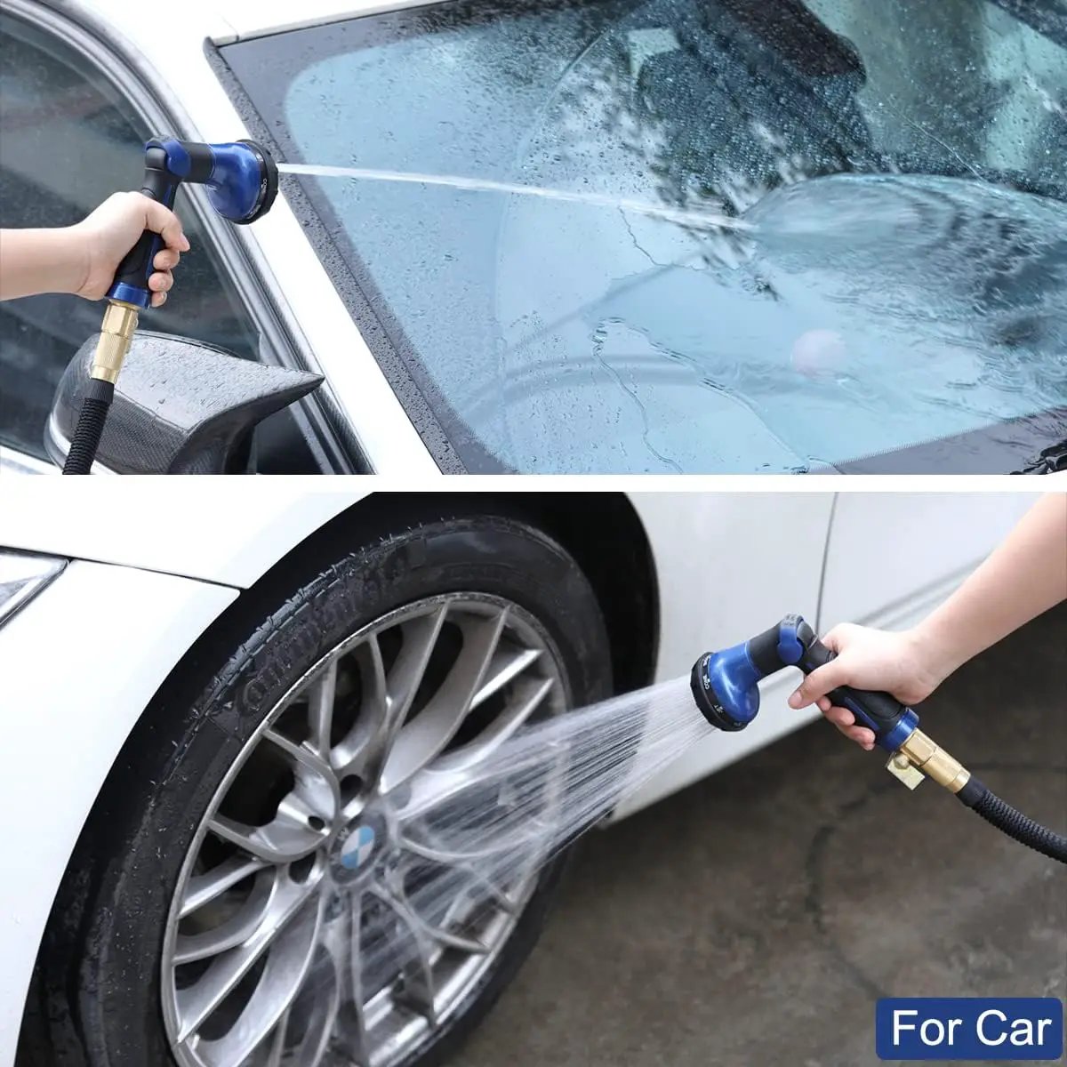 FANHAO Garden Hose Nozzle 100% Heavy Duty Metal Water Hose Sprayer with 8 Spray Patterns, High Pressure Spray Nozzle with Thumb Control, On Off Valve for Watering Plants, Washing Cars & Pets, Blue by GreenHaven Gardens