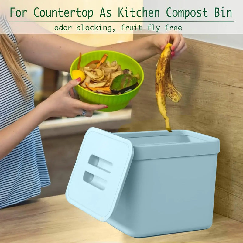 LALASTAR Kitchen Compost Bin, Hanging Trash Can with Lid for Kitchen Cabinet Door, Under Sink, Wall Mounted Waste Bin for Bathroom, 1.8 Gallon, Blue by GreenHaven Gardens