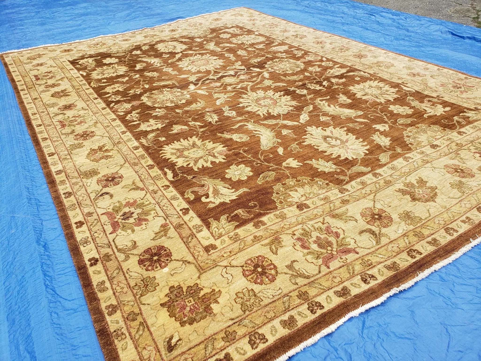 Indo Persian Rug 10x14, Mahal Sultanabad Oriental Carpet, Burnt Orange & Beige, Handmade Wool Area Rug by Jewel Rugs