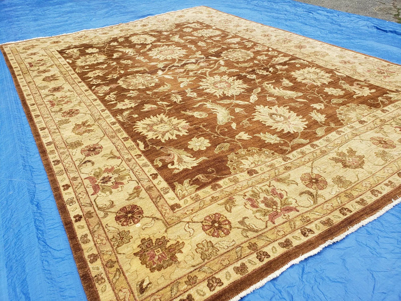Indo Persian Rug 10x14, Mahal Sultanabad Oriental Carpet, Burnt Orange & Beige, Handmade Wool Area Rug by Jewel Rugs